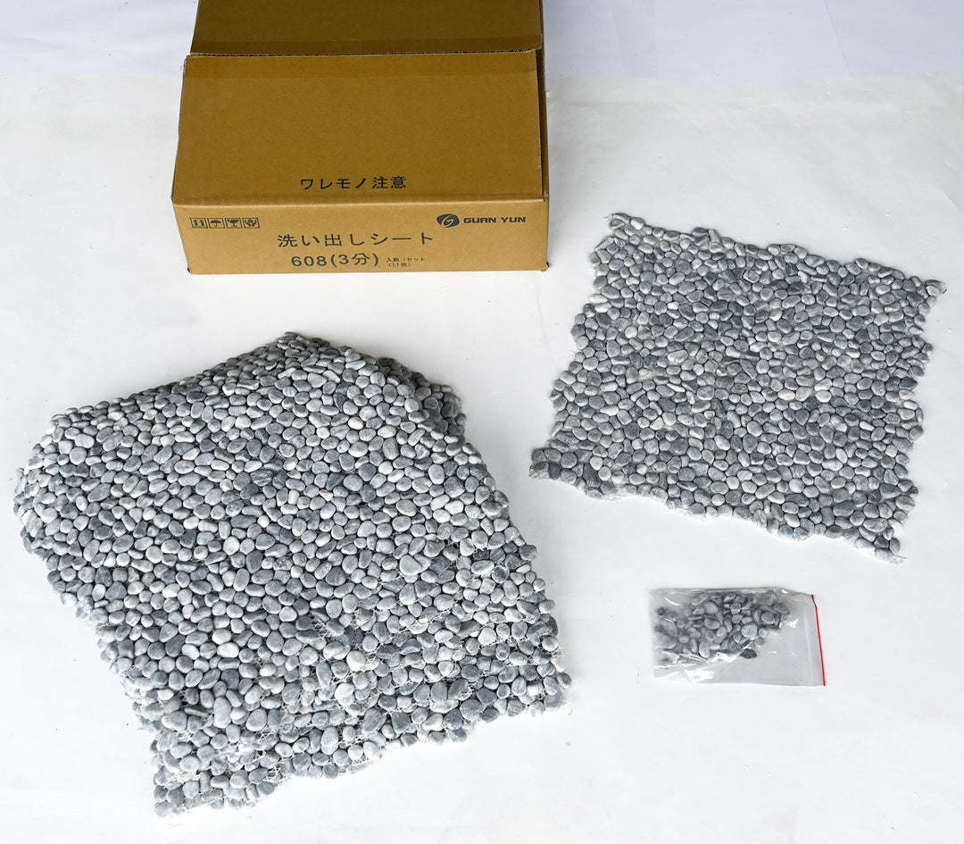洗い出しシート 608(Gary Pebble) 3分 9-13mm 11枚入＋予備石/約1㎡ 4辺波型
