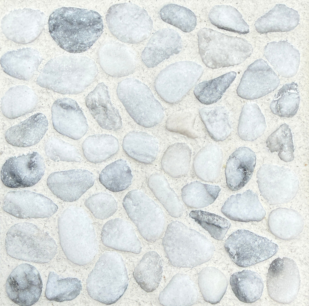 【在庫限り50％OFF】洗い出しシート 604(White Pebble) 3分 9-13mm 11枚入＋予備石/約1㎡ 4辺波型