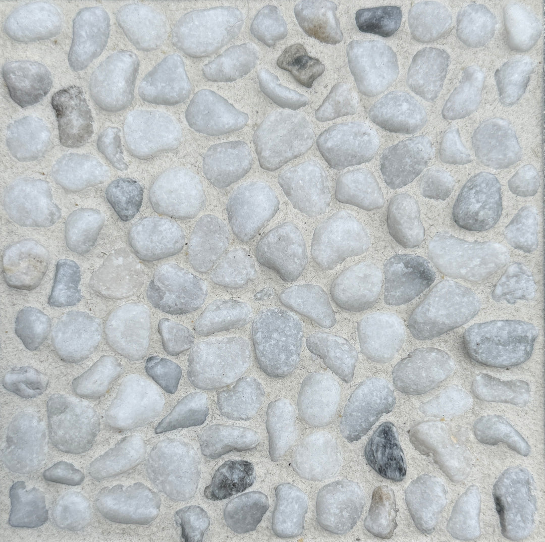 【在庫限り50％OFF】洗い出しシート 604(White Pebble) 2分 7-9mm 11枚入＋予備石/約1㎡ 4辺波型
