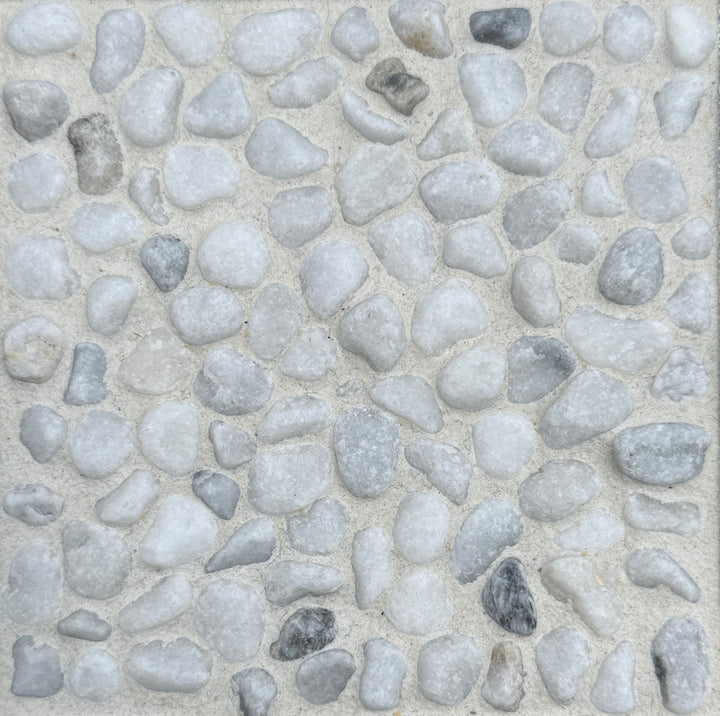 【在庫限り50％OFF】洗い出しシート 604(White Pebble) 2分 7-9mm 11枚入＋予備石/約1㎡ 4辺波型