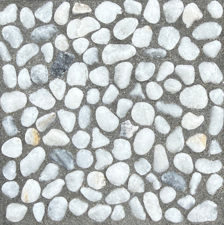 【在庫限り50％OFF】洗い出しシート 604(White Pebble) 2分 7-9mm 11枚入＋予備石/約1㎡ 4辺波型